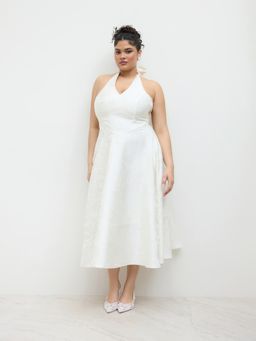 Cider - Jacquard V-neck Floral Lace Up Dress Curve & Plus