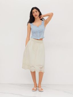 Cider - 100% Cotton Mid Rise Floral Lettuce Trim Skirt