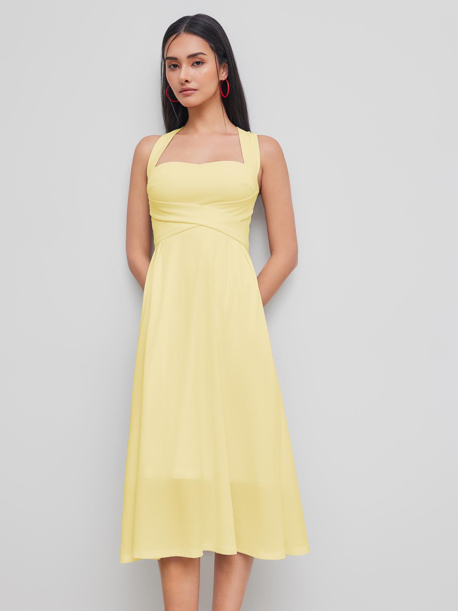 cider Square Neck Solid Criss Cross Ruffle Dress-picture-27