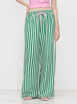 Cider - Mid Rise Knotted Stripe Elastic Waist Wide Leg Trousers