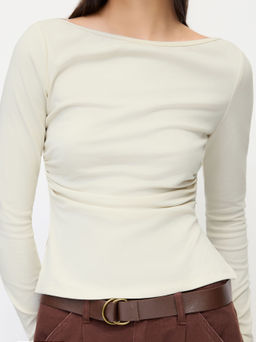 Cider - Cotton-blend Boat Neck Ruched Side Split Tee