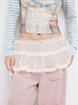 Cider - Mesh Low Rise Lettuce Trim Tiered Knotted Micro Skirt