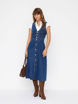 Cider - Denim V-neck Button Dress