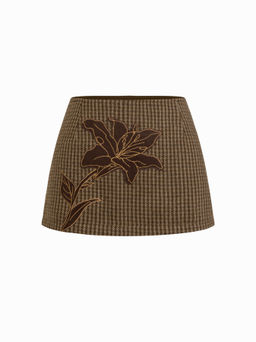 Cider - Tweed Floral Applique Check Low Rise Skirt
