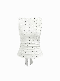 Cider - Cotton-blend Boat Neck Knotted Polka Dot Ruched Tank Top