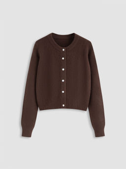 Cider - Wool-blend Round Neckline Solid Button Knitted Cardigan