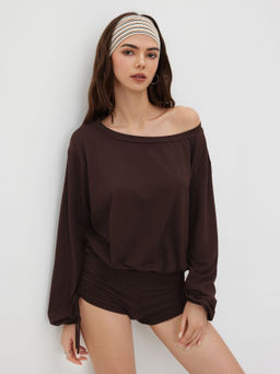 Cider - Asymmetrical Neck Drawstring Romper