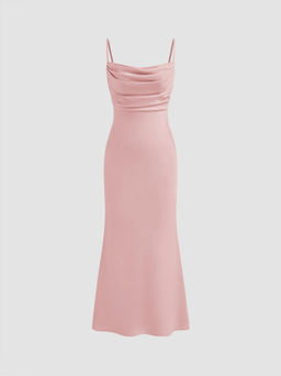 Cider - Satin Square Neck Ruched Lace Dress