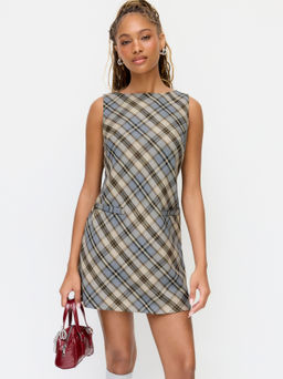 Cider - Plaid Boat Neck Shift Dress