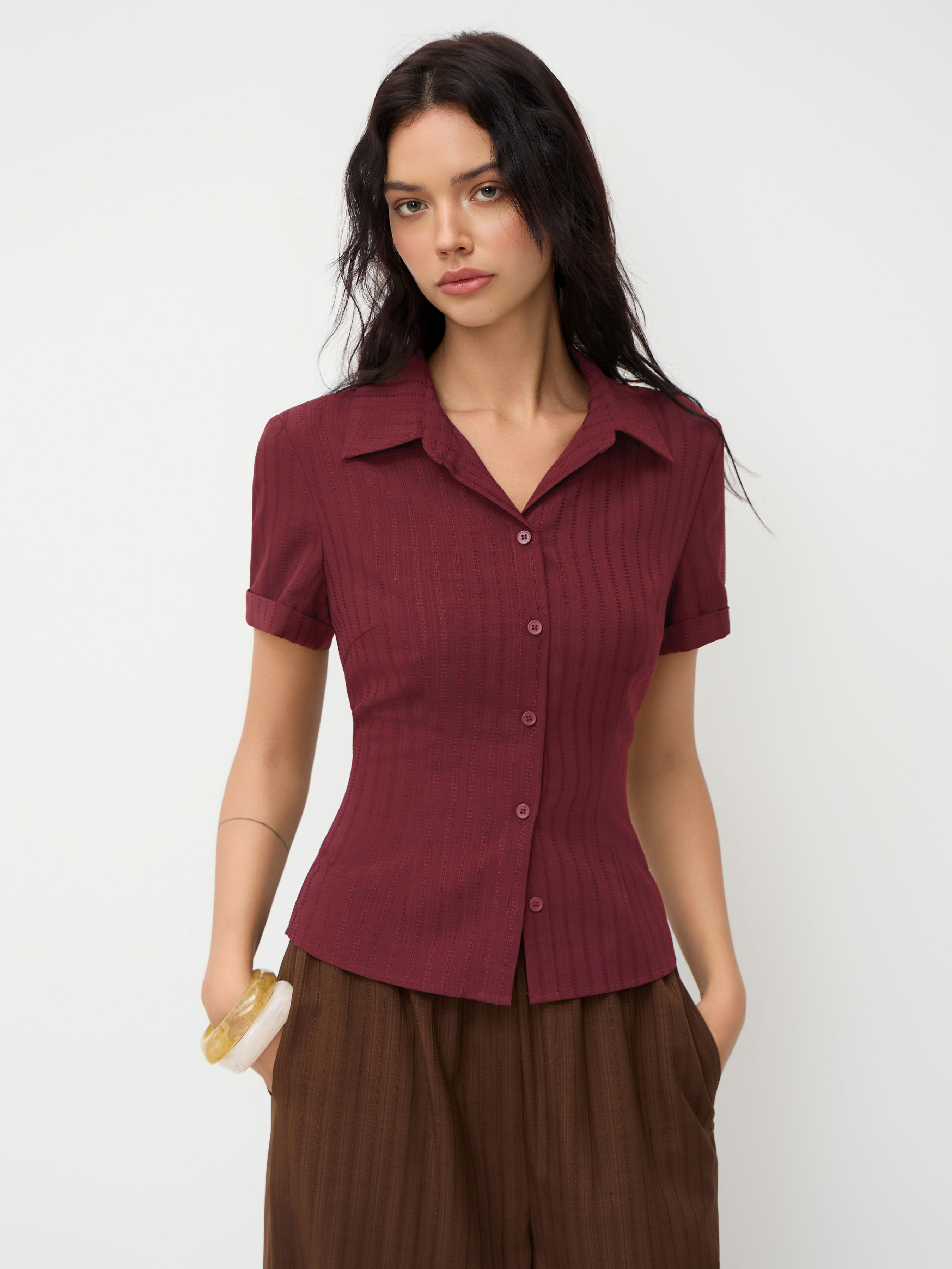 cider Polo Collar Texture Button Up Shirt-picture-12