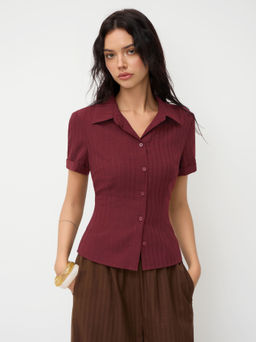 Cider - Polo Collar Texture Button Up Shirt