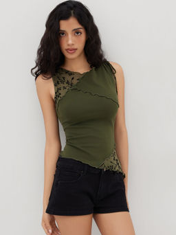 Cider - Boat Neck Floral Patched Tank Top