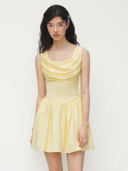 Cider - Cowl Neck Ruffle Lace Up Dress