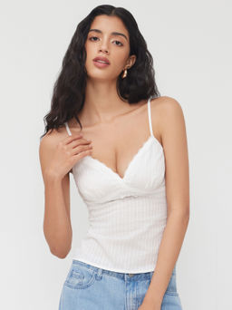 Cider - Cotton V-neck Lace Trim Cami Top