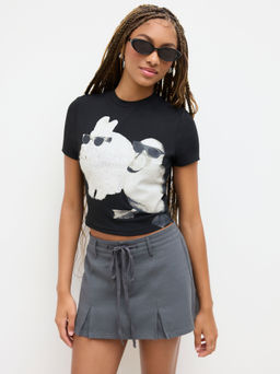 Cider - Round Neckline Rabbit & Duck Graphic Crop Tee