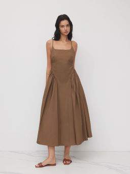 Cider - 100% Cotton U-neckline Ruched Ruffle Hem Cami Dress