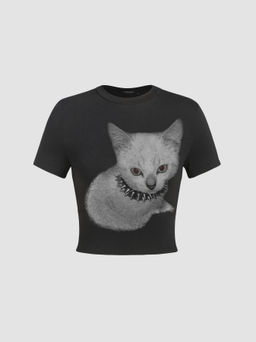 Cider - Round Neckline Cat Graphic Tee