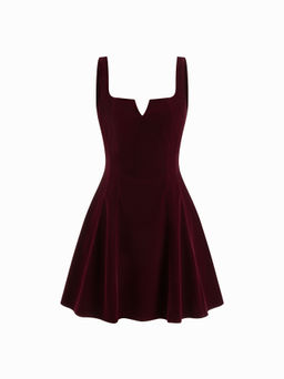 Cider - Velvet V-neck Ruffle Dress