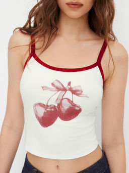 Cider - Cherry Graphic Contrasting Binding Cami Top