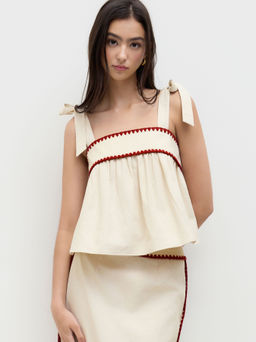 Cider - Linen-blend Knotted Contrasting Binding Oversized Cami Top
