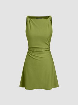 Cider - Boat Neck Twist Ruched Dress