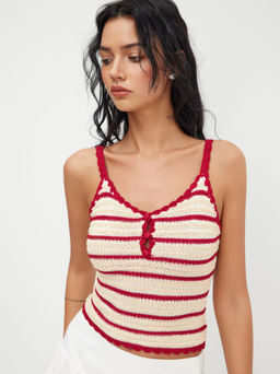 Cider - Knit Sweetheart Neckline Stripe Cami Top