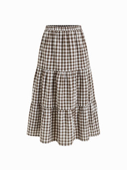 Cider - Woven High Rise Gingham Tiered Skirt