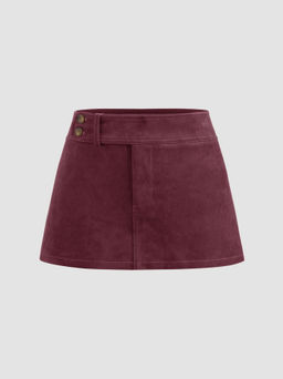 Cider - Suede Low Rise Solid Button Skirt