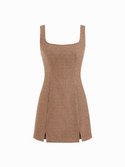 Cider - Scoop Neckline Checks Zipper Dress
