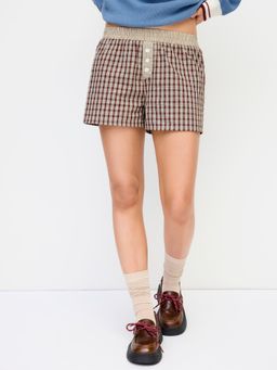 Cider - Cotton Mid Rise Checks Loungewear Shorts