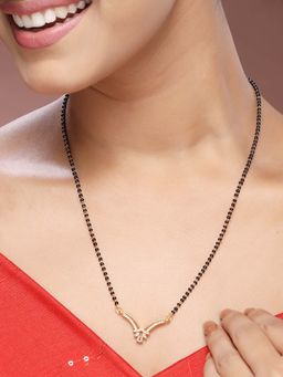 ADIVA - 18K Gold-Plated American Diamond Stone & Beaded Elegant Daily Wear Charm Mangalsutra