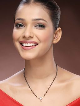 ADIVA - 18K Gold-Plated American Diamond Stone & Classic Beaded Stylish Daily Wear Mangalsutra