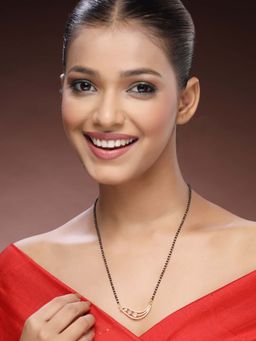 ADIVA - 18K Gold-Plated American Diamond Stone & Stylish Beaded Classic Daily Wear Mangalsutra