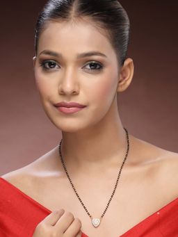 ADIVA - 18K Gold-Plated Triangle Shaped American Diamond Stone & Glossy Beaded Luxe Mangalsutra