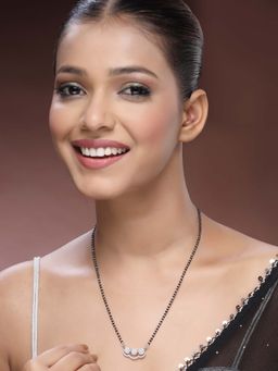 ADIVA - Silver-Plated American Diamond Stone Beaded Glossy Luxe Mangalsutra Necklace