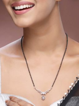 ADIVA - Silver-Plated Premium American Diamond Stone Beaded Glossy Sparkle Mangalsutra Necklace