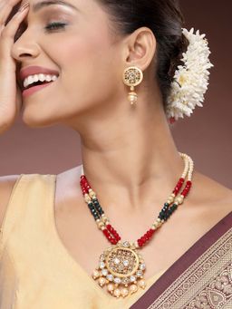 ADIVA - 22K Gold-Plated Kundan Stone-Studded Pearl & Beaded Traditional Graceful Jewellery Set