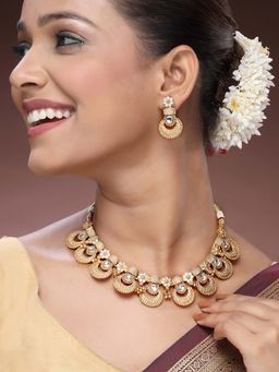 ADIVA - 22K Gold-Plated Premium White Stone-Studded Beads Handcrafted Stylish Choker Jewellery Set