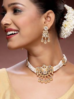 ADIVA - 22K Gold-Plated Kundan Stone-Studded Beads Handcrafted Premium Choker Jewellery Set