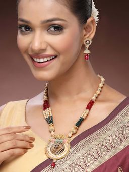 ADIVA - 22K Gold-Plated Meenakari Stone-Studded Beads Handcrafted Radiant Jewellery Set