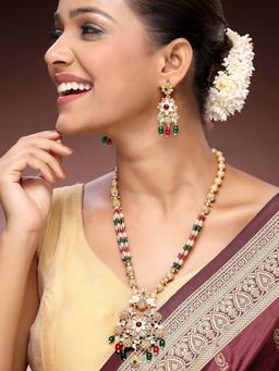 ADIVA - 22K Gold-Plated Multicolor Meenakari Stone-Studded Beads Handcrafted Elegant Jewellery Set