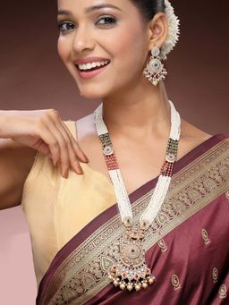 ADIVA - 22K Gold-Plated Kundan Studded Beads & Pearls Handcrafted Elegant Rajwadi Jewellery Set