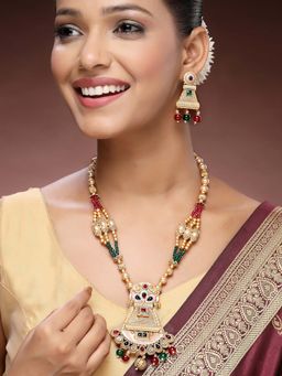 ADIVA - 22K Gold-Plated Premium Multicolor Stone-Studded Beads Handcrafted Luxe Jewellery Set