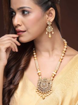 ADIVA - 22K Gold-Plated Kundan Studded Beaded Pearl Glossy Graceful Traditional Jewellery Set