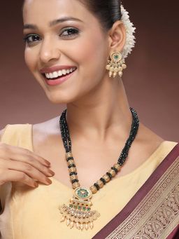 ADIVA - 22K Gold-Plated Kundan Green Stone-Studded Beaded Bridal Graceful Traditional Jewellery Set
