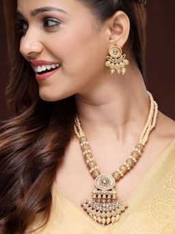 ADIVA - 22K Gold-Plated Kundan Studded Beaded Glossy Traditional Jewellery Set