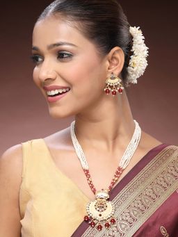ADIVA - 22K Gold-Plated Kundan Studded Pearl & Beaded Premium Meenakari Elegant Jewellery Set