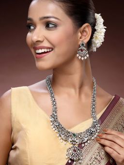 ADIVA - Gold-Plated American Diamond Stone-Studded Premium Bridal Traditional Jewellery Set