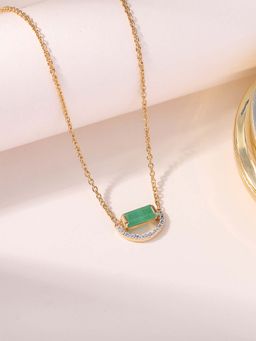 Ornate Jewels - 925 Silver 18K Gold Plated Natural Sakota Emerald Half Moon Necklace for Women & Girls