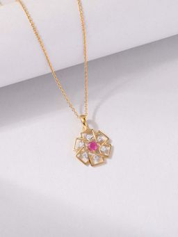 Ornate Jewels - 925 Silver 18K Gold Plated Natural Thai Ruby Pendant with Chain for Women & Girls